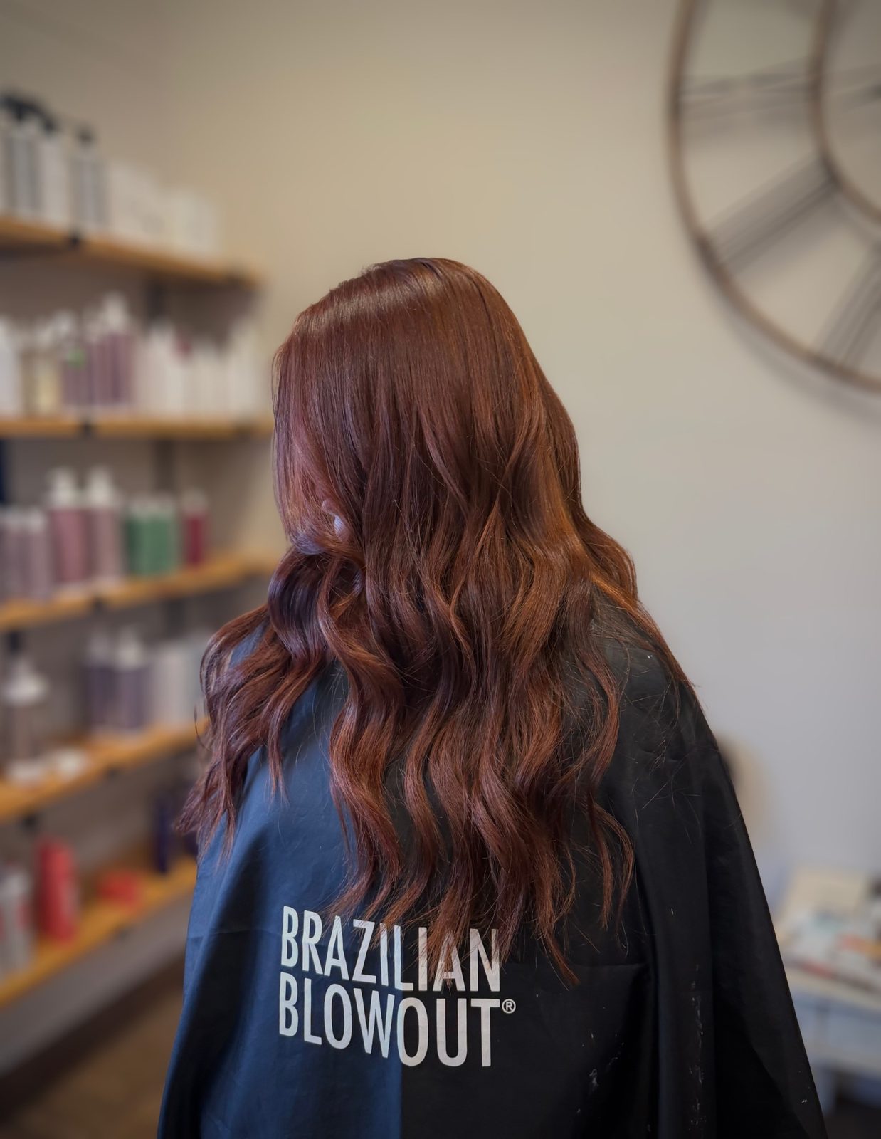 Copper auburn red color with long, defined waves