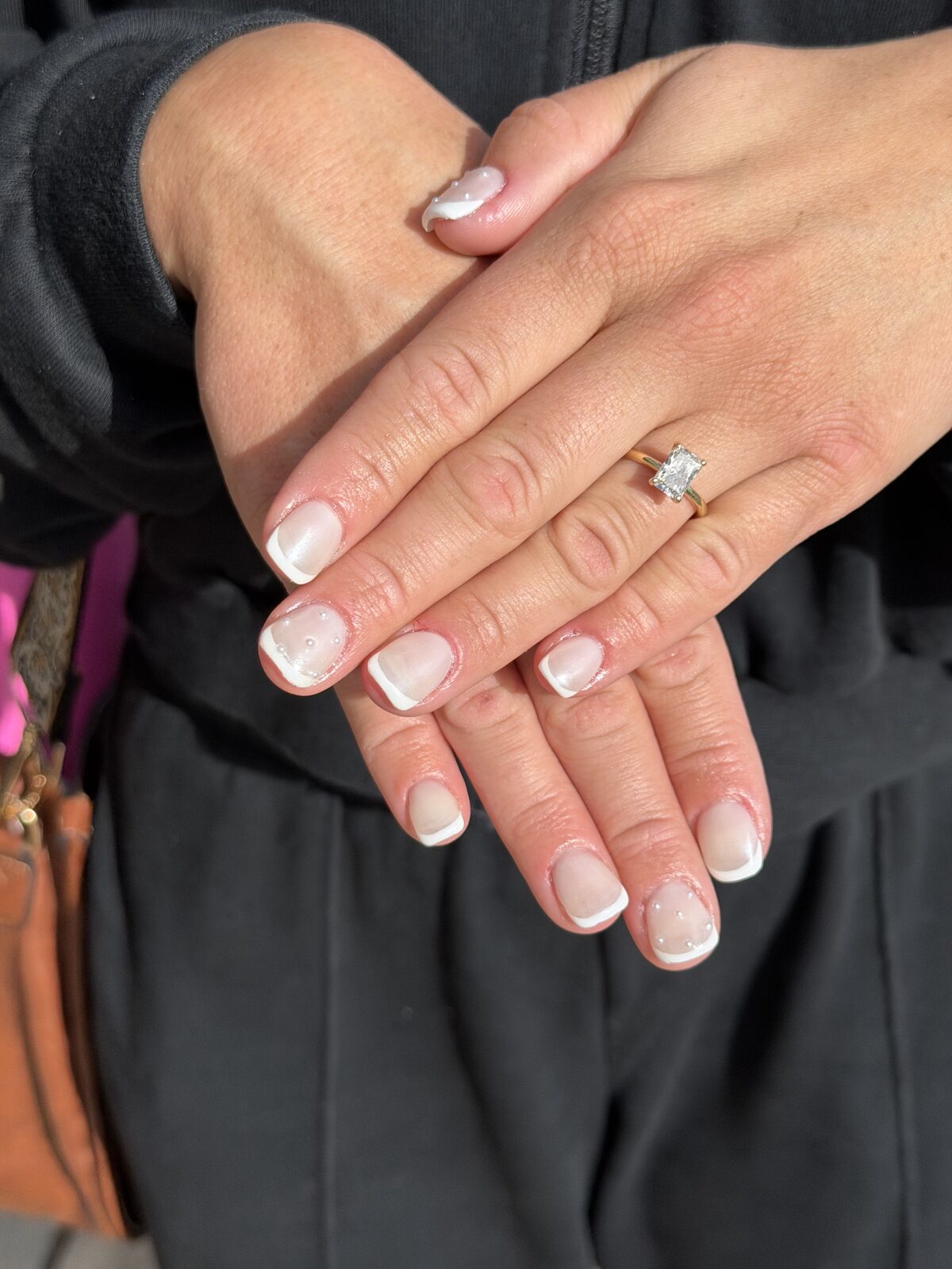 Soft white French manicure on short square nails